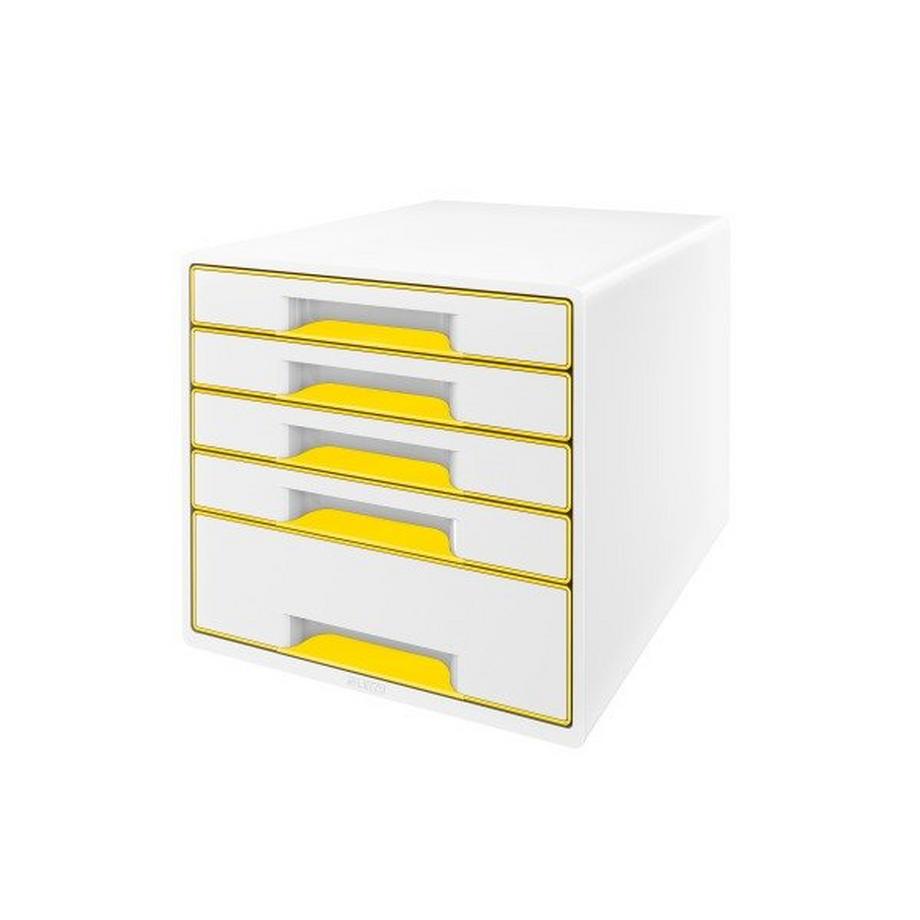 LEITZ Schubladenbox WOW Cube A4 5214-20-16 weiss/gelb, 5 Schubladen