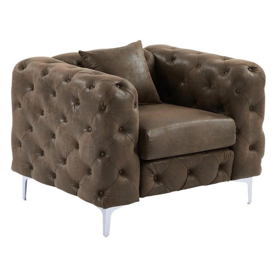 Vente-unique Fauteuil chesterfield en microfibre aspect cuir vieilli EDWINA  