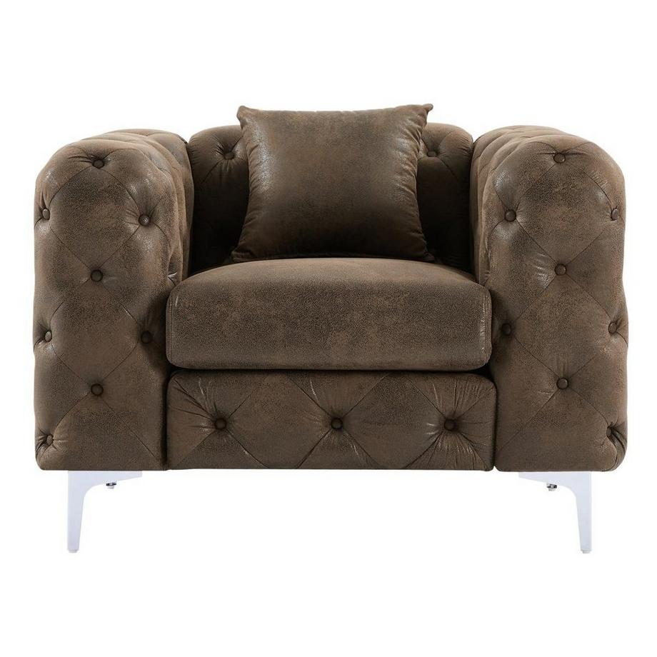 Vente-unique Fauteuil chesterfield en microfibre aspect cuir vieilli EDWINA  
