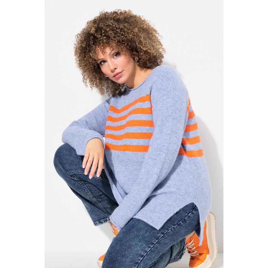 Ulla Popken Maglione Righe Girocollo Manica Lunga Bordi Arrotolati  