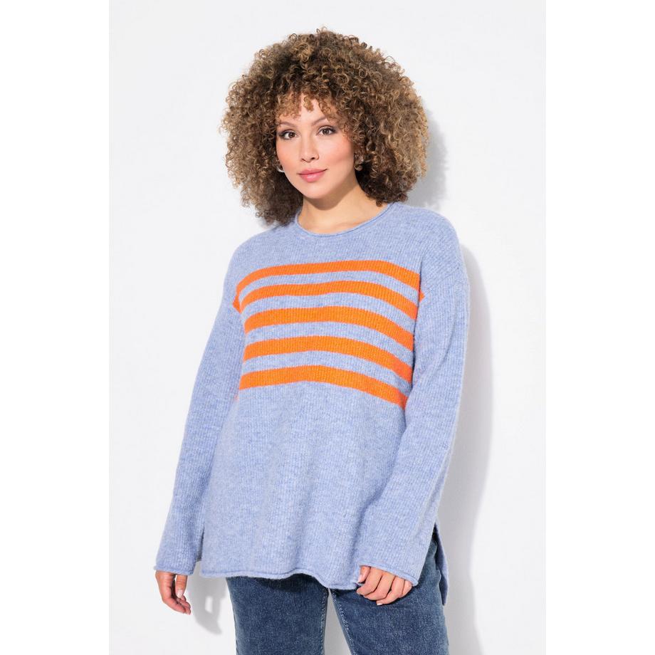 Ulla Popken Maglione Righe Girocollo Manica Lunga Bordi Arrotolati  