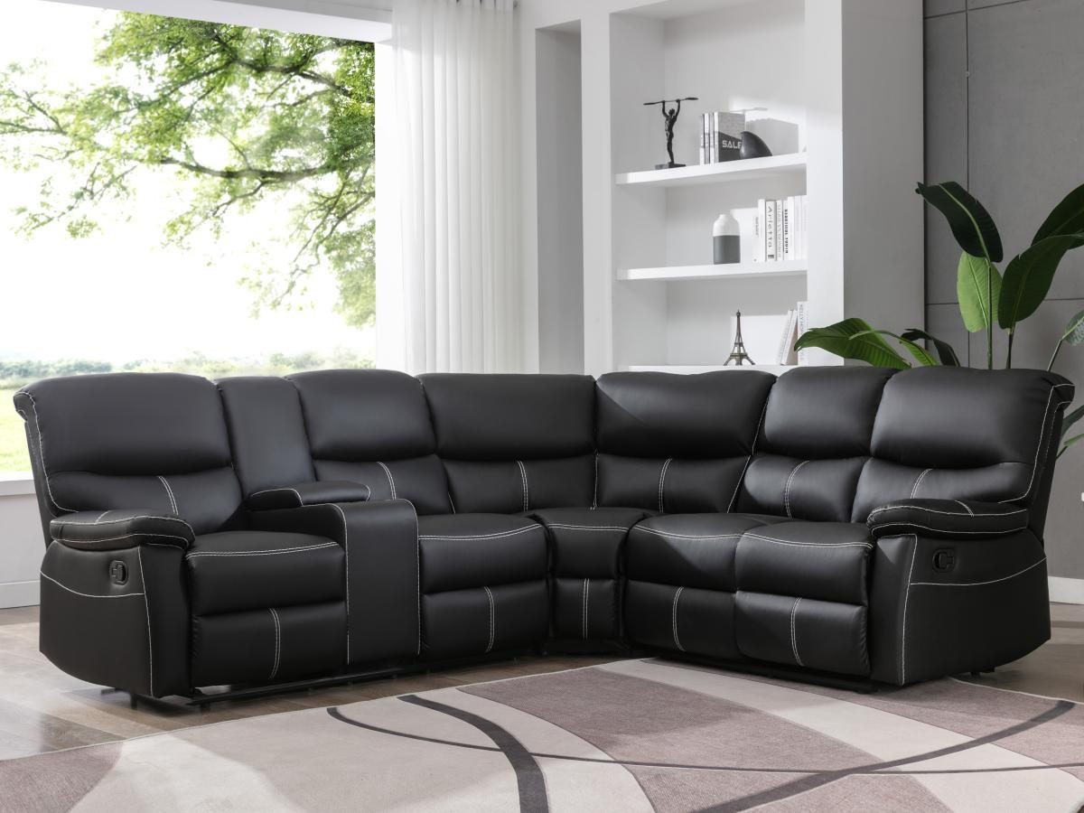 Vente-unique Relax-Ecksofa - Kunstleder - Schwarz - CANBY  