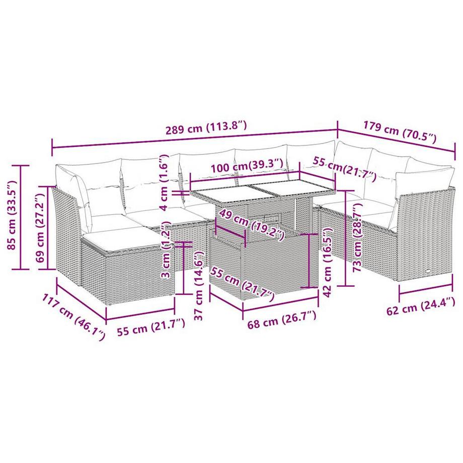 VidaXL Ensemble de canapés de jardin rotin synthétique  