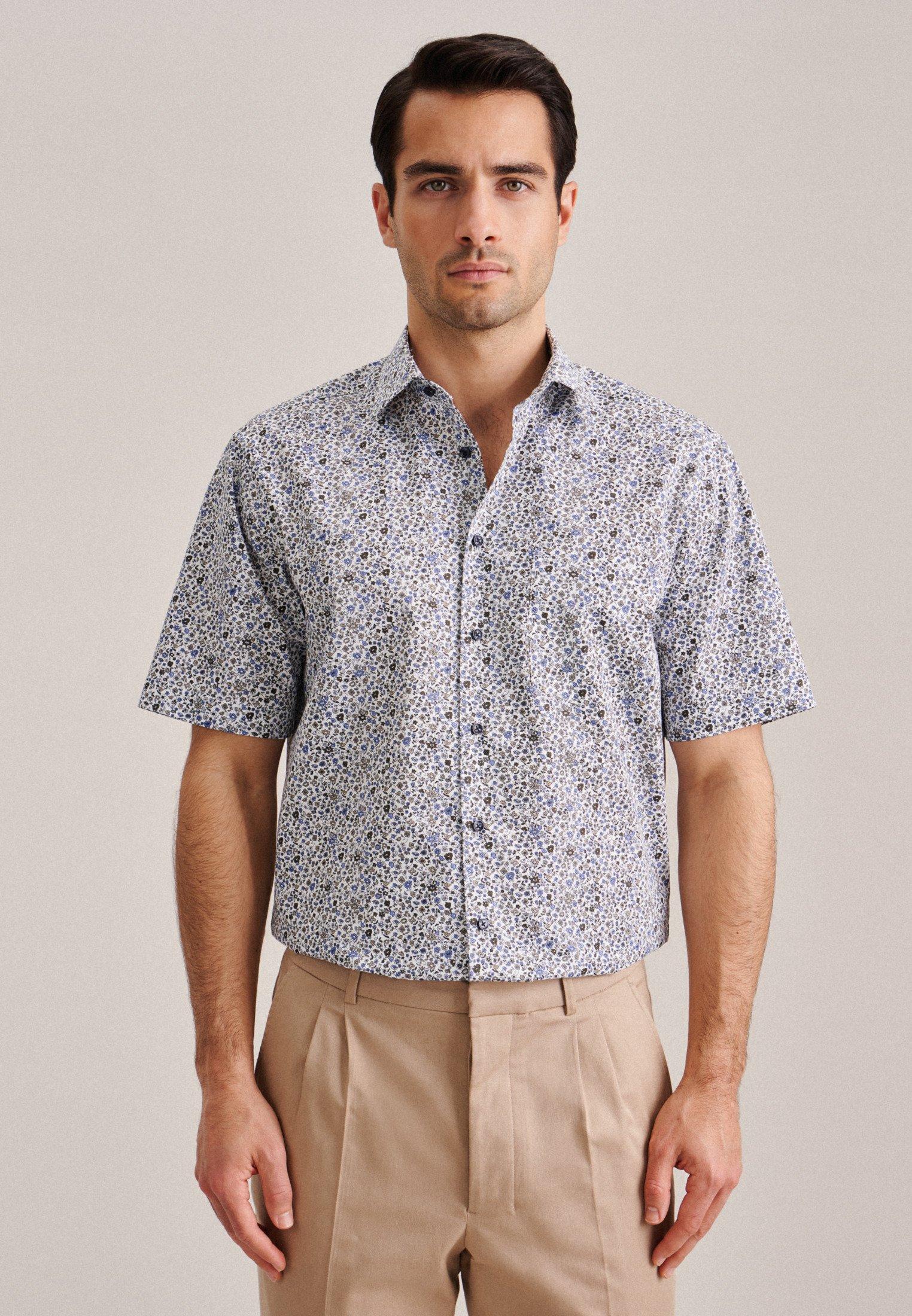 Image of Business Hemd Regular Fit Kurzarm Druck Herren Grün 40