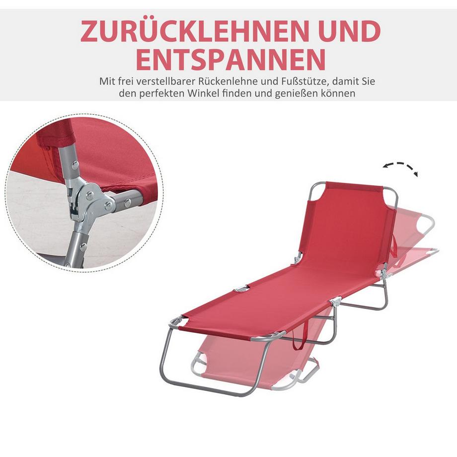 Northio Sonnenliege klappbar Gartenliege, Liegestuhl mit 5-Fach verstellbare Rückenlehne, wetterfeste Campingliege, Gartenstuhl bis 120 kg belastbar, für Garten Urlaub Outdoor Strand Pool, Weinrot Aosom  