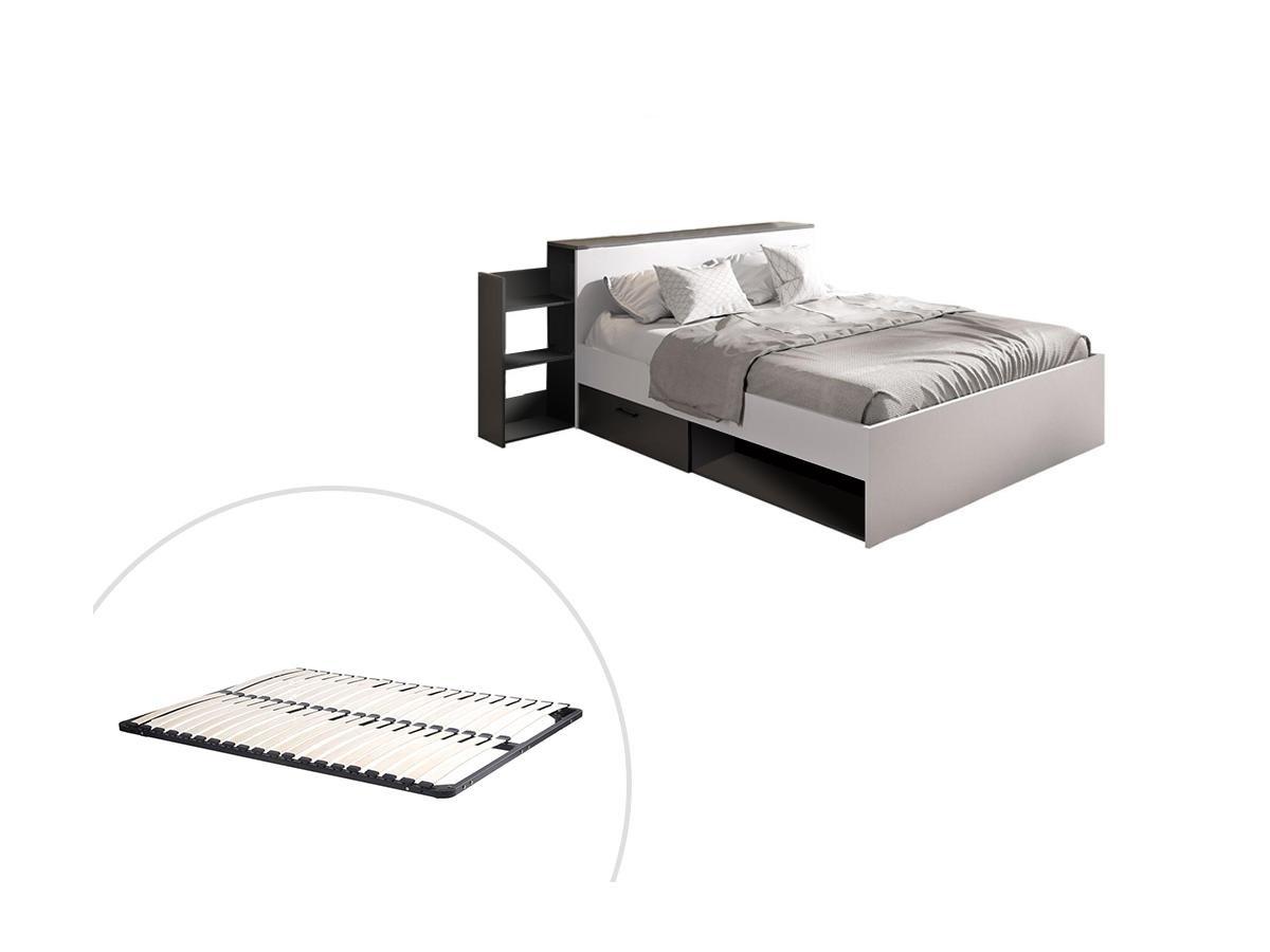 Image of Bett mit Kopfteil & Stauraum & Schubladen + Lattenrost - 140 x 190 cm - Weiß & Anthrazit - FLORIAN Bett mit Kopfteil & Stauraum & Schubladen + Lattenrost - 140 x 190 cm - Weiß & Anthrazit - FLORIAN