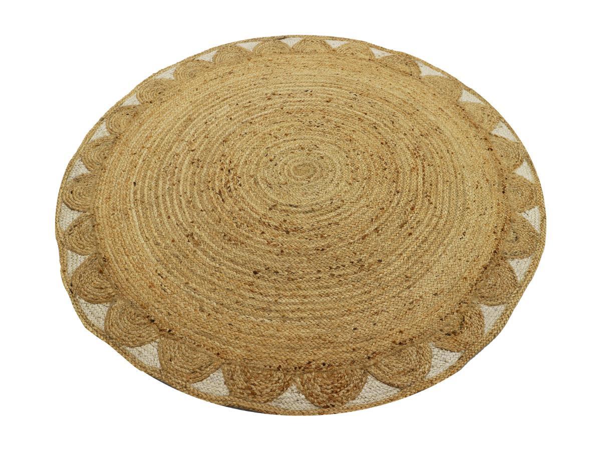 Vente-unique  Teppich rund - Blumenmotiv - 100 % Jute - 200 cm - Naturfarben - INDIRA 