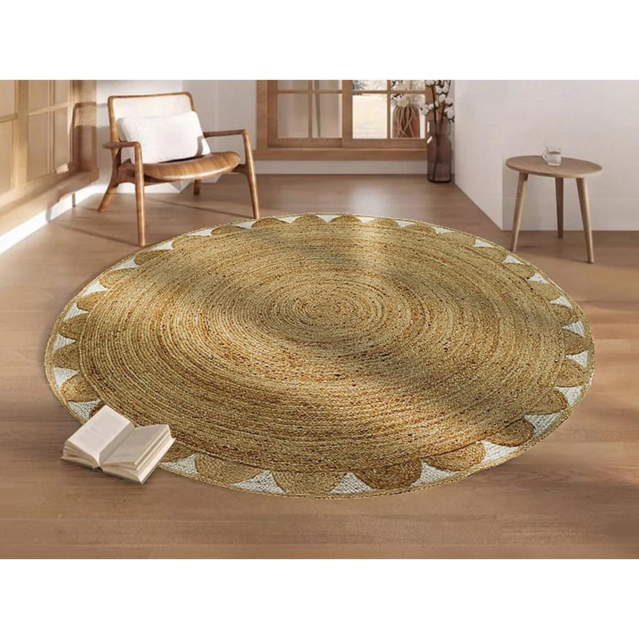 Vente-unique  Tapis rond forme fleur 100% jute - D. 200 cm - Naturel - INDIRA 