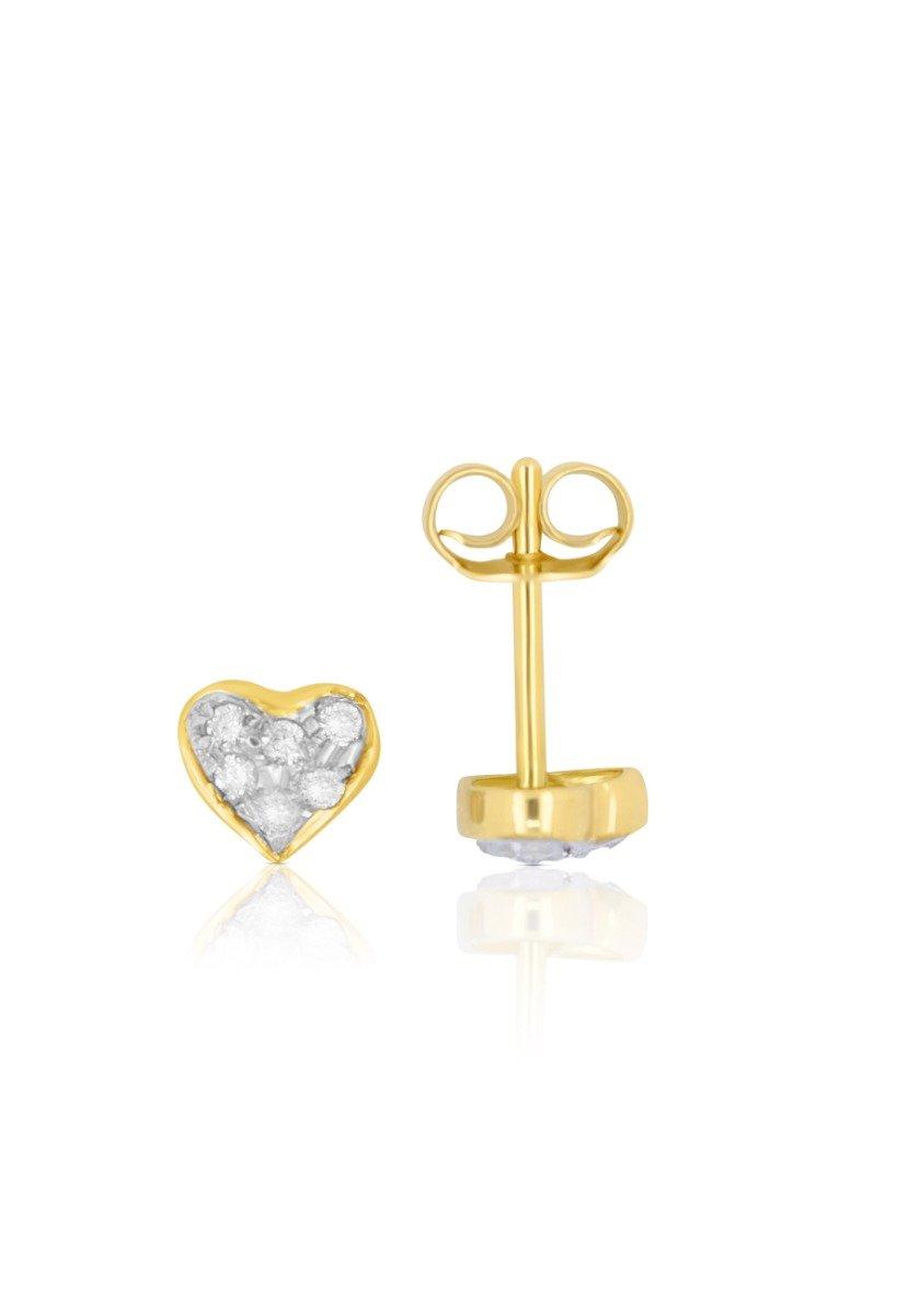 MUAU Schmuck  Goujon coeur en or jaune 750 diamants 0,12ct. 6mm 