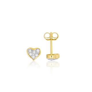 MUAU Schmuck  Goujon coeur en or jaune 750 diamants 0,12ct. 6mm 