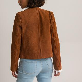 La Redoute Collections  Lederjacke aus Spaltleder mit Rundhalsausschnitt & Druckknöpfen 