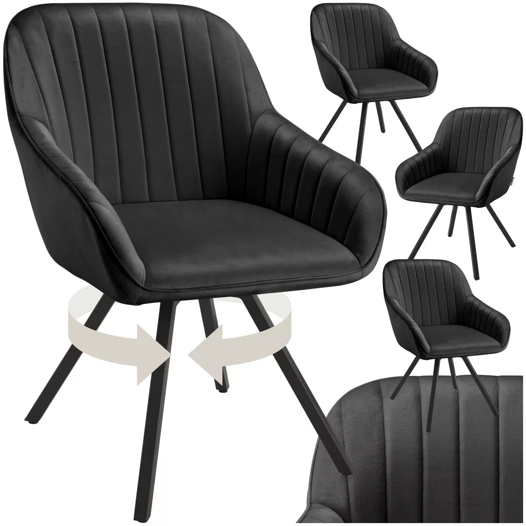 Tectake - Chaise pivotante avec accoudoirs SNUG rembourrée aspect velours, 4 Stück, Noir Imprimé