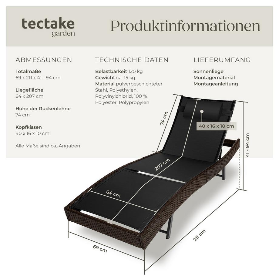 Tectake Rattan Sonnenliege Moana widerstandsfähig und UV-beständig luftdurchlässig  