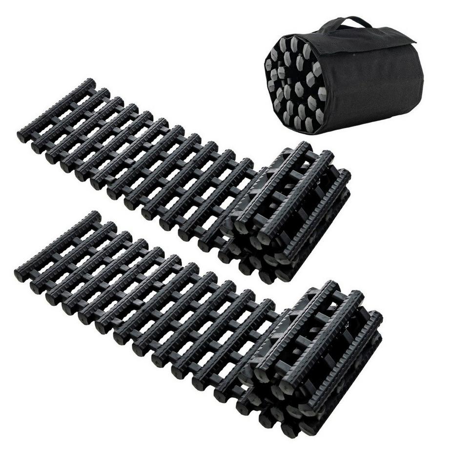 Northix  Lot de 2 tapis de traction pour pneus avec sac d'aide à la traction d'urgence noir 98 x 21 x 2,8 cm 