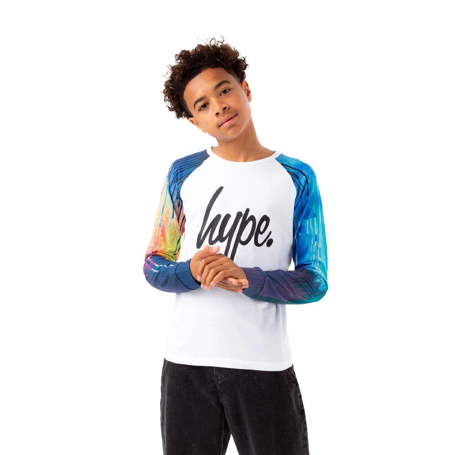 Image of Watercolour Drips Tshirt Langärmlig Jungen Weiss 116