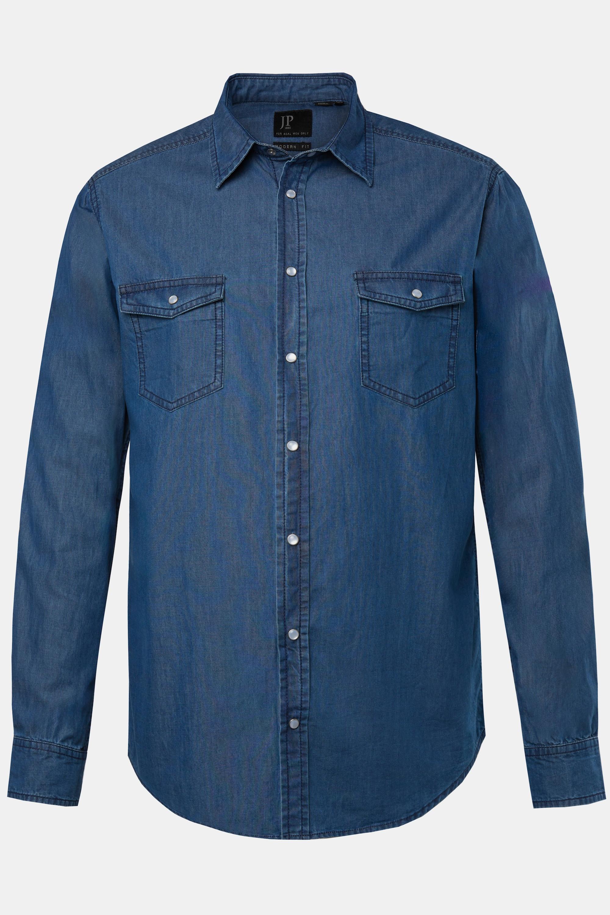 JP1880  Chemise en jean manches longues et col Kent, coupe Modern Fit - jusqu'au 8&nbsp;XL 