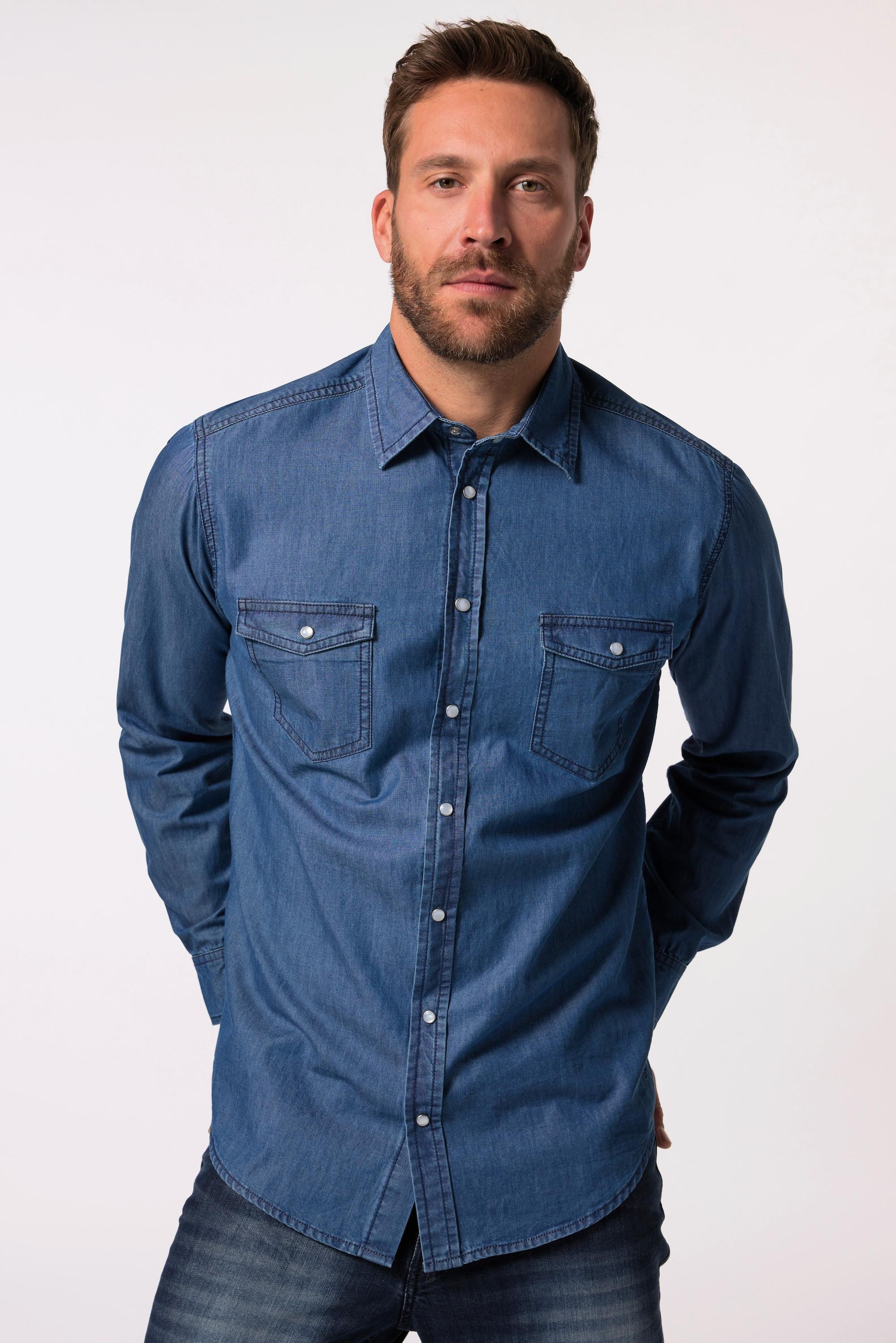 JP1880  Chemise en jean manches longues et col Kent, coupe Modern Fit - jusqu'au 8&nbsp;XL 