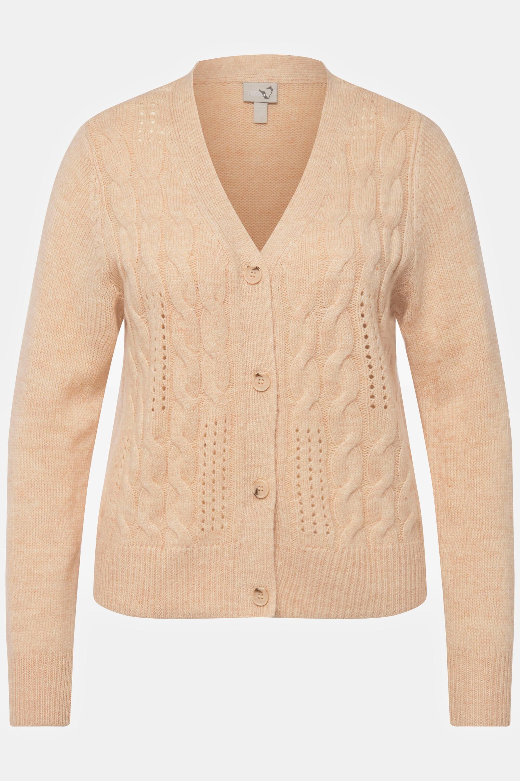 Ulla Popken  Cardigan à col V et patte de boutonnage, motif torsadé 