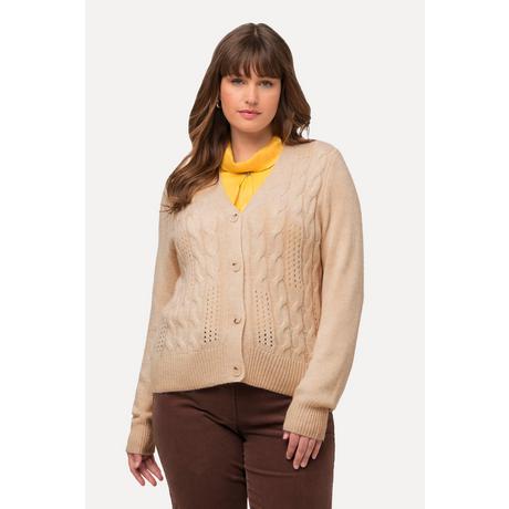 Ulla Popken  Cardigan à col V et patte de boutonnage, motif torsadé 