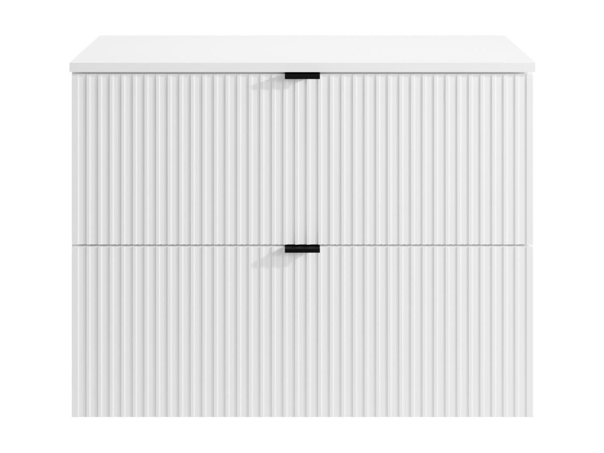 Vente-unique Waschbeckenunterschrank hängend mit Aufsatzplatte - Streifenoptik - Weiß - 80 cm - ZEVINI  