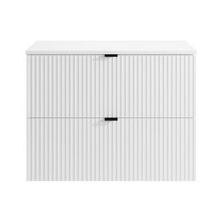 Vente-unique Waschbeckenunterschrank hängend mit Aufsatzplatte - Streifenoptik - Weiß - 80 cm - ZEVINI  