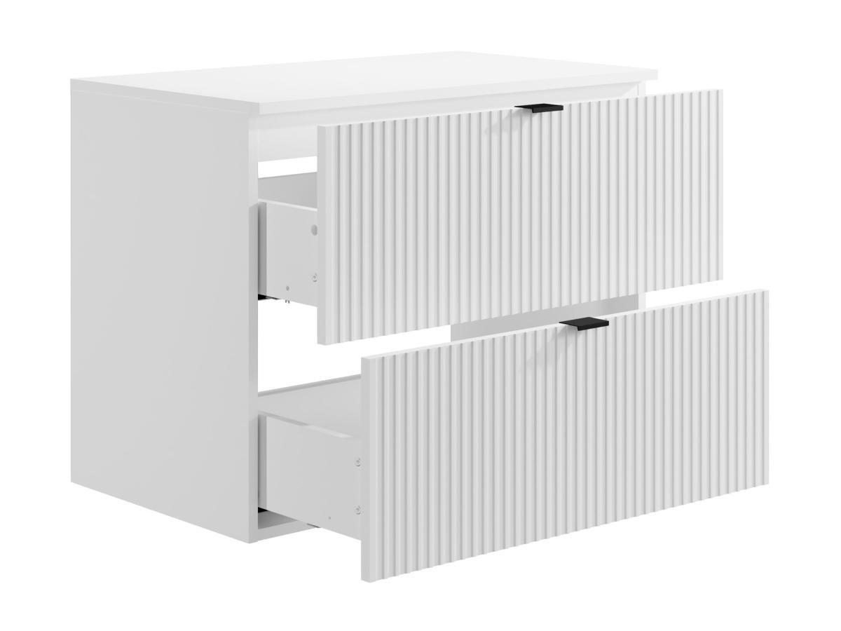 Vente-unique Waschbeckenunterschrank hängend mit Aufsatzplatte - Streifenoptik - Weiß - 80 cm - ZEVINI  