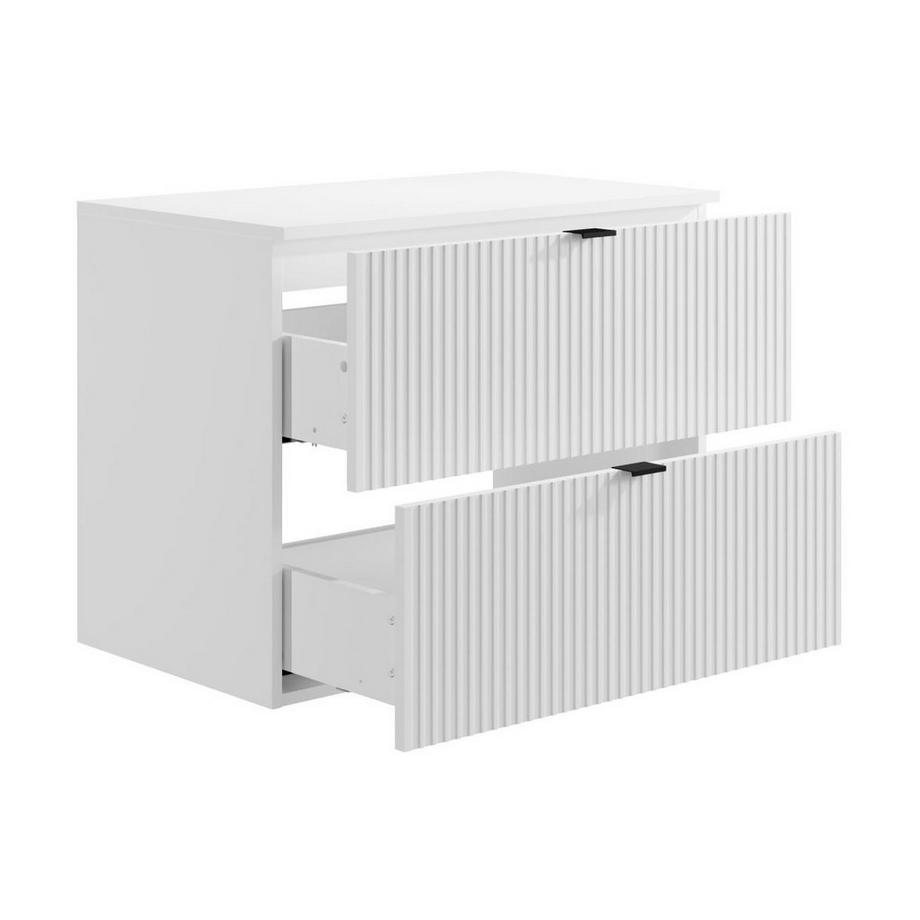 Vente-unique Meuble sous vasque suspendu strié avec planche - Blanc mat - 80 cm - ZEVINI  