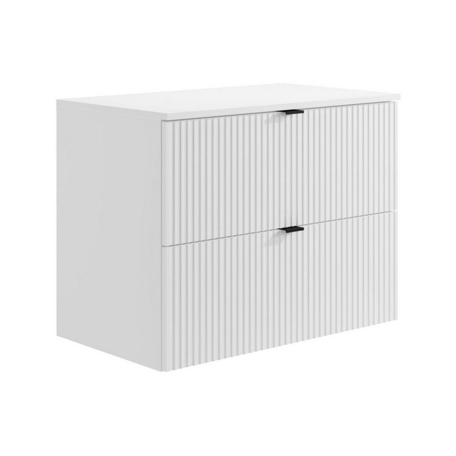 Meuble sous vasque suspendu strié avec planche - Blanc mat - 80 cm - ZEVINI