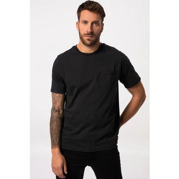 T-shirt à manches courtes, col rond et rayures, noir jusqu'au 8 XL