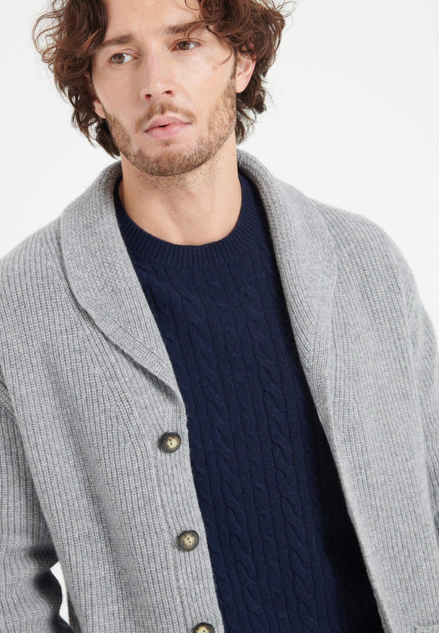 Studio Cashmere8  ZACH Cardigan con collo a scialle a 4 strati a coste - 100% Cashmere 