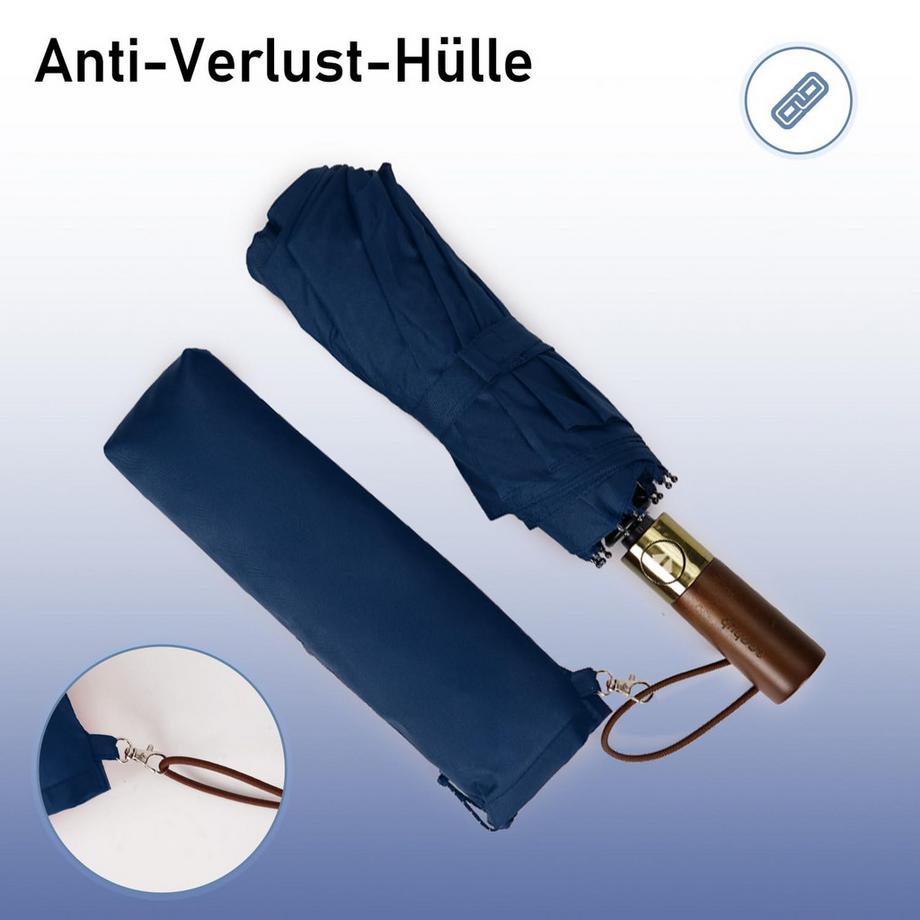 Alopini  Automatischer großer sturmsicherer Regenschirm, Taschenschirm mit belüftetem Doppeldach und Holzgriff 