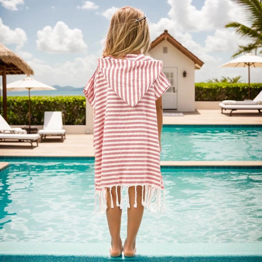 Misiu  Kinder-Poncho gestreift mit Zotteln 