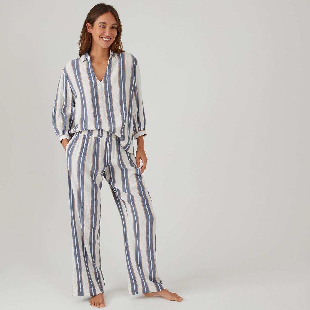 Image of Pyjama Aus Krepon Damen Weiss Bedruckt 34