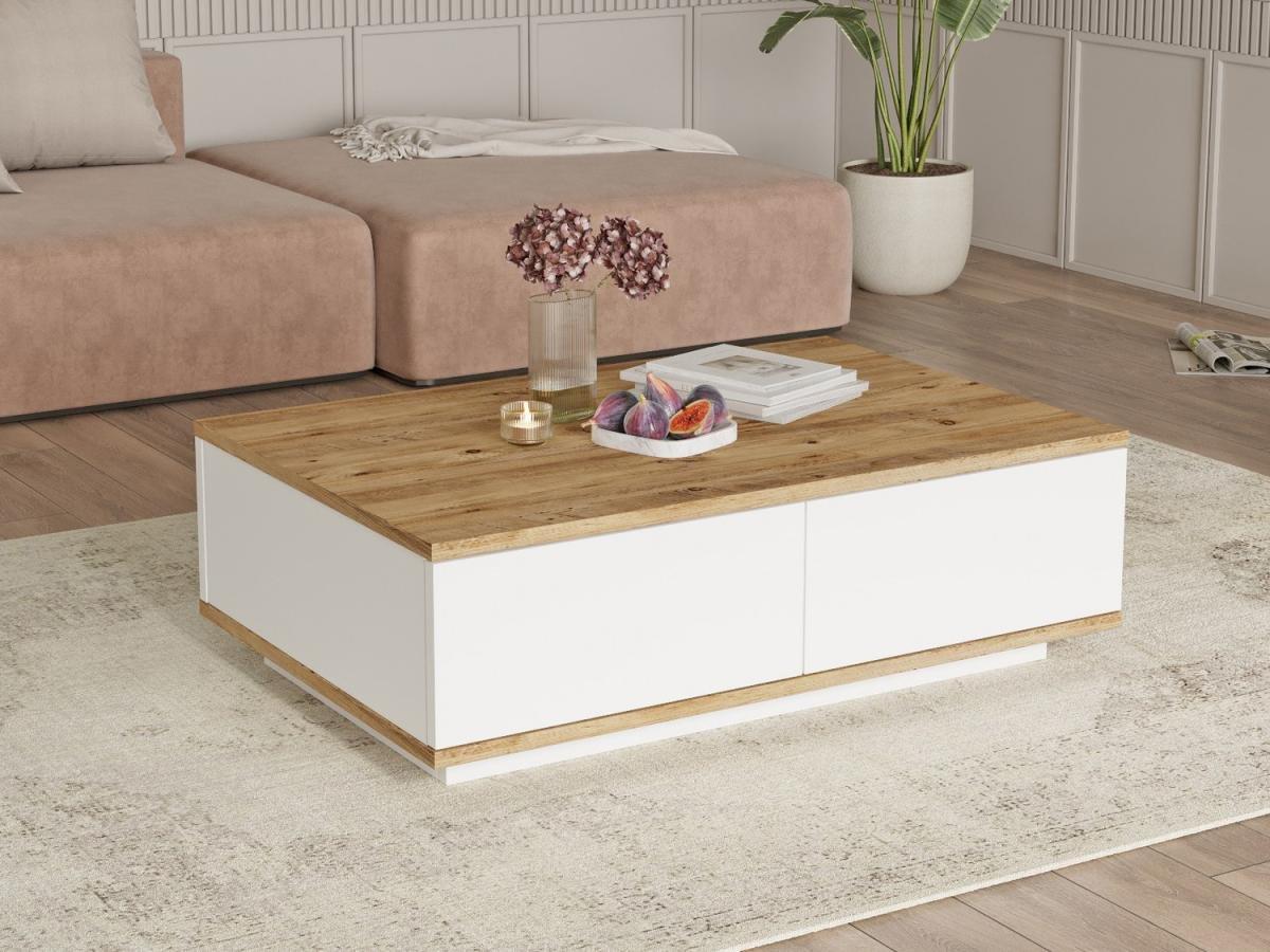 Vente-unique Table basse avec 2 portes - Naturel et Blanc - LOTULA  