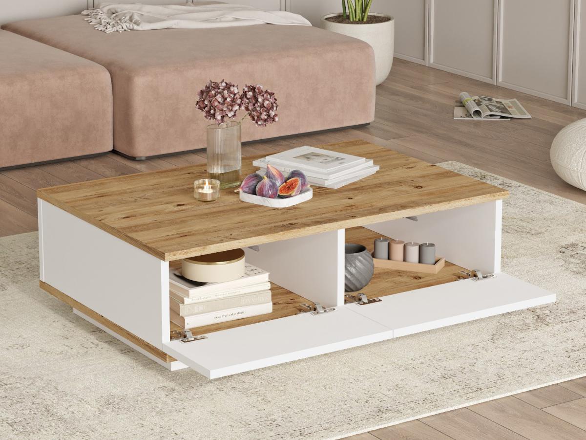 Vente-unique Table basse avec 2 portes - Naturel et Blanc - LOTULA  