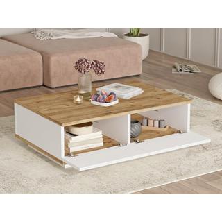 Vente-unique Table basse avec 2 portes - Naturel et Blanc - LOTULA  