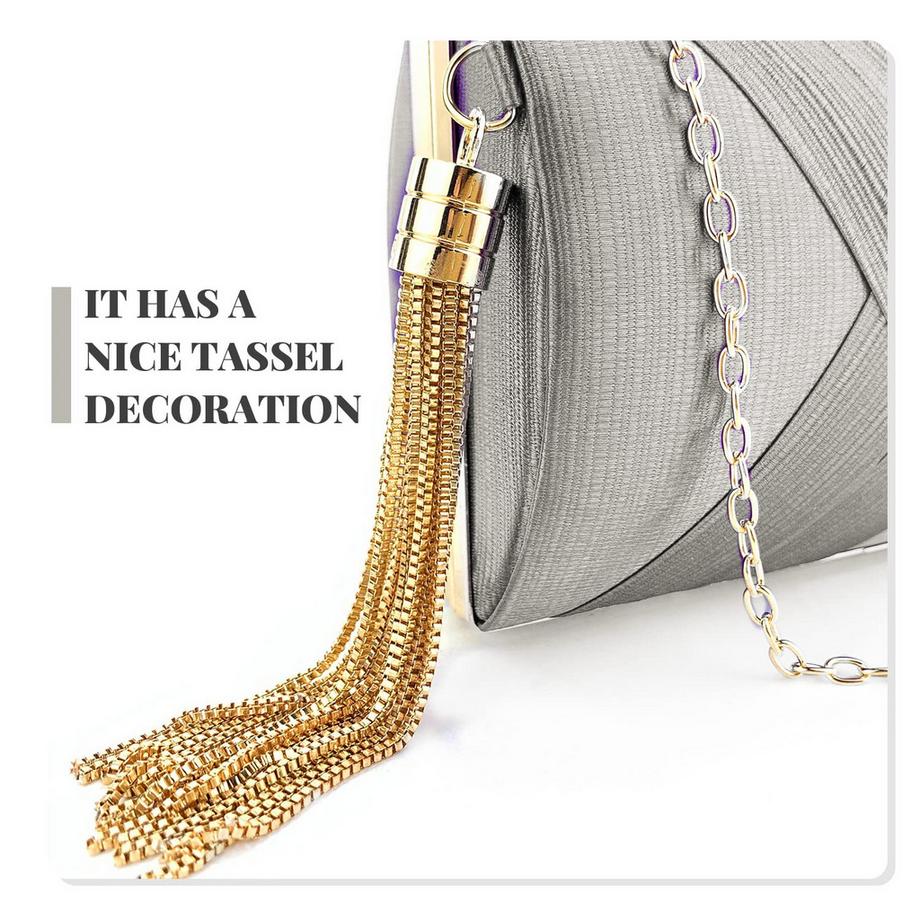 Only-bags.store Pochette de Soirée en Satin Pendentif Gland  