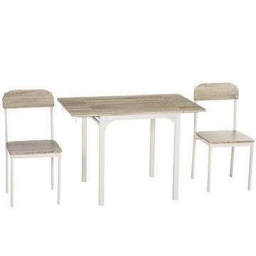 Ensemble De Salon 3 Pièces Groupe De Repas Avec 2 Chaises Et 1 Table Ensemble De Table À Manger Et Plateau De Table Pliant Acier Mdf Naturel + Blanc 120 X 60 X 75 Cm