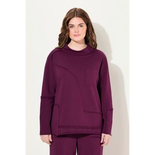 Ulla Popken  Sweat, coupe Regular Fit, aspect patch, col montant, coton bio 