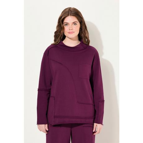 Ulla Popken  Sweat, coupe Regular Fit, aspect patch, col montant, coton bio 