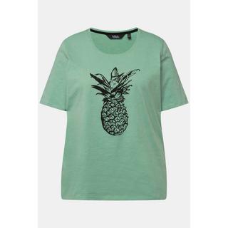 Ulla Popken  T-shirt à perles et motif ananas, col rond et manches courtes 