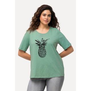 Ulla Popken  T-shirt à perles et motif ananas, col rond et manches courtes 