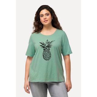 Ulla Popken  T-shirt à perles et motif ananas, col rond et manches courtes 