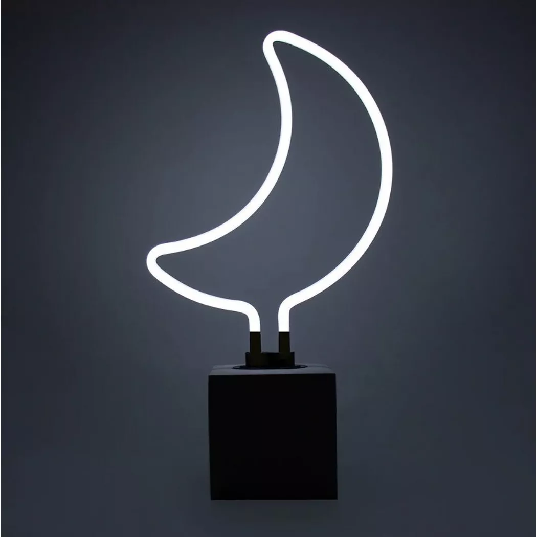 Locomocean – Glas Neon Tischlampe mit Betonsockel Mond, One Size, Weiss