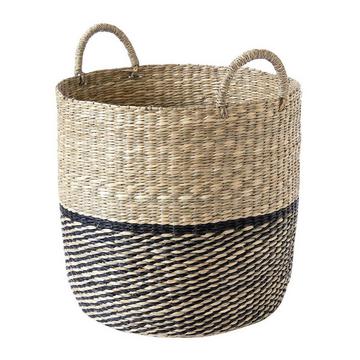 Panier rond bicolore en jonc de mer