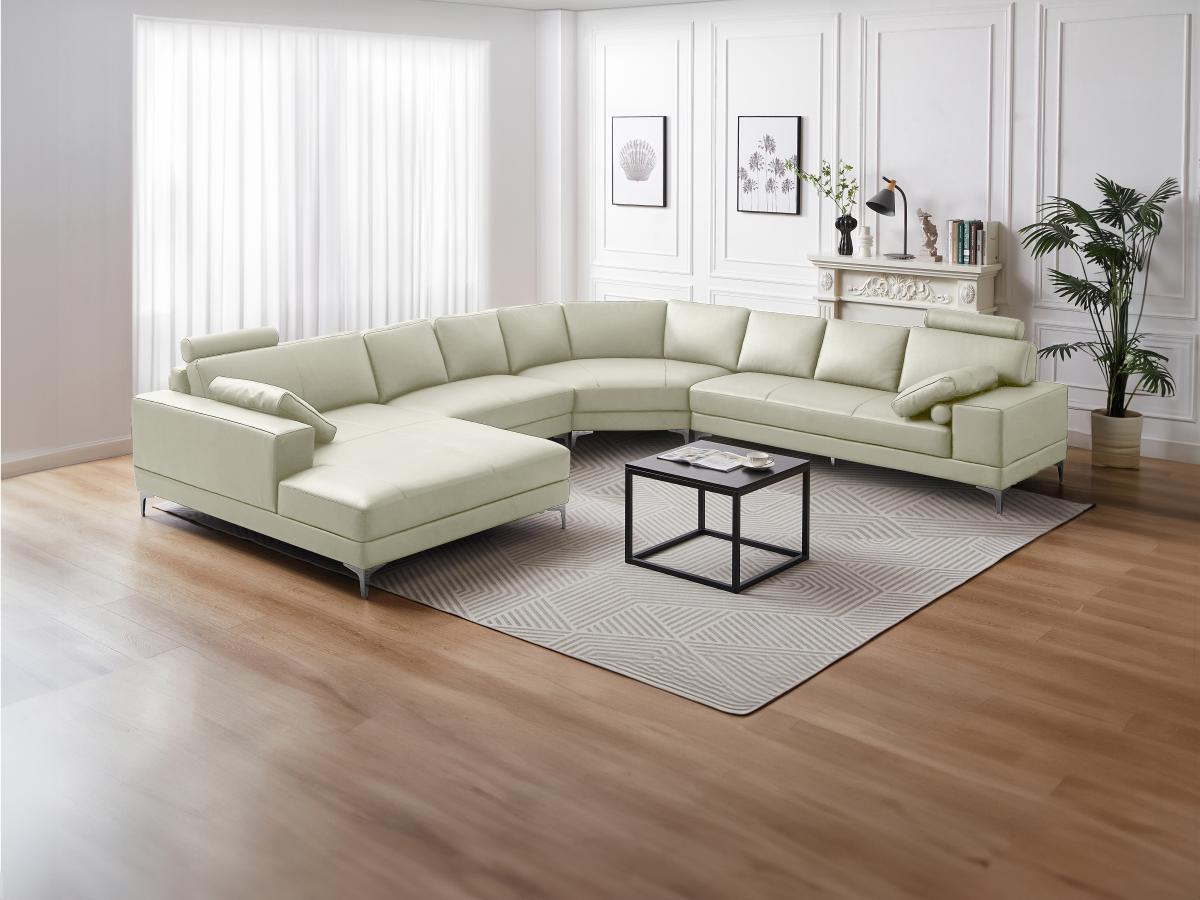 LINEA SOFA Divano panoramico 7 posti in pelle superiore Avorio Angolo a sinistra DONATELLO II  