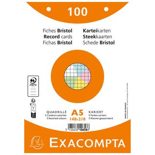 Exacompta Paquet 100 fiches sous film - bristol quadrillé 5x5 perforé - 148x210mm - x 10  