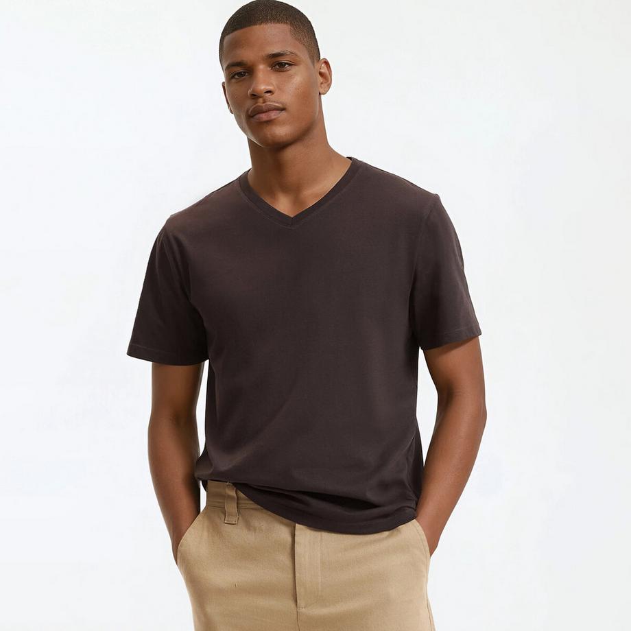 T-shirt en coton col V manches courtes