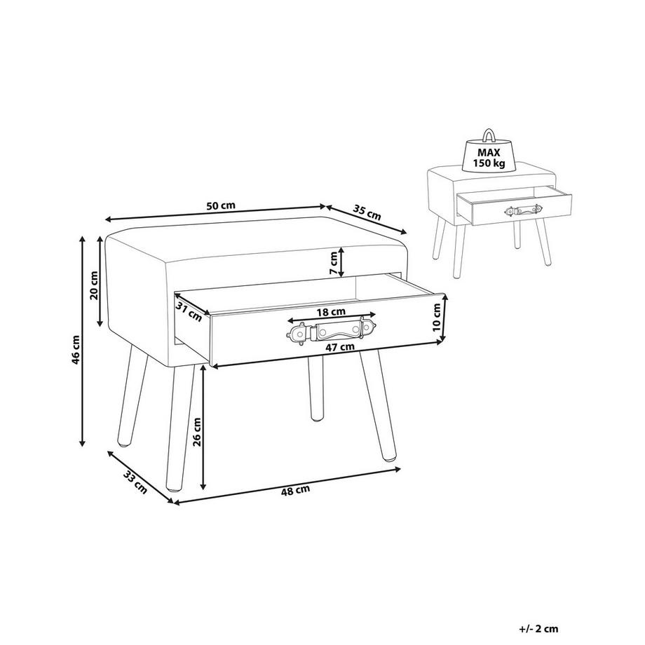Beliani Comodino 1 cassetto en Velluto a coste Retrò EUROSTAR  