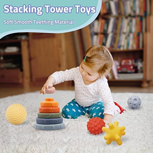 Activity-board  24 Stück Soft Squeeze Baby Toy Set-mit Bällen, Bauklötzen und Stacking Tower, Sensory Toy Teether, 